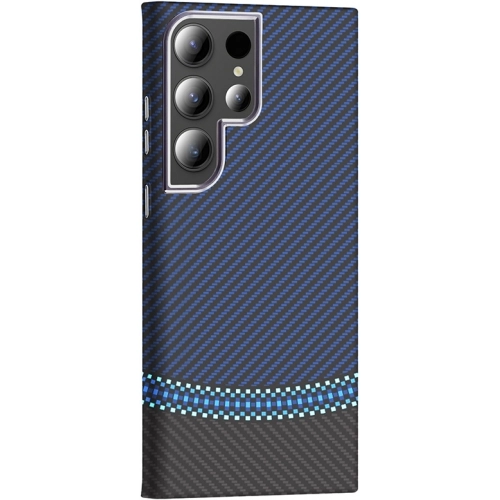 Samsung Galaxy S23 Ultra ile Uyumlu Kılıf MagSafe Şarj Özellikli Karbon Fiber Görünümlü Gros Kapak - Lacivert