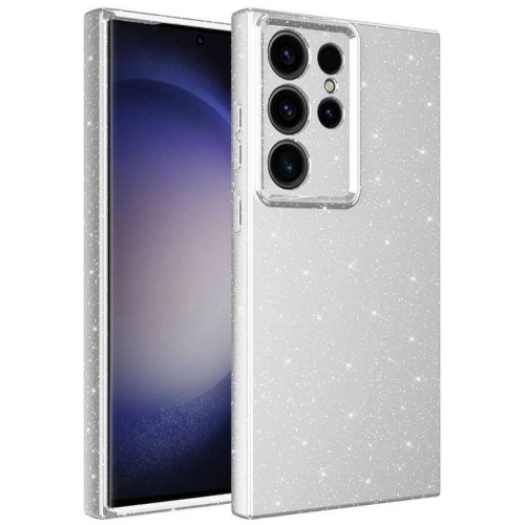 Samsung Galaxy S23 Ultra Kılıf Kamera Korumalı Simli Lüks Zore Koton Kapak - Gri