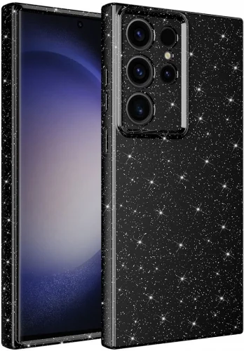 Samsung Galaxy S23 Ultra Kılıf Kamera Korumalı Simli Lüks Zore Koton Kapak - Gri