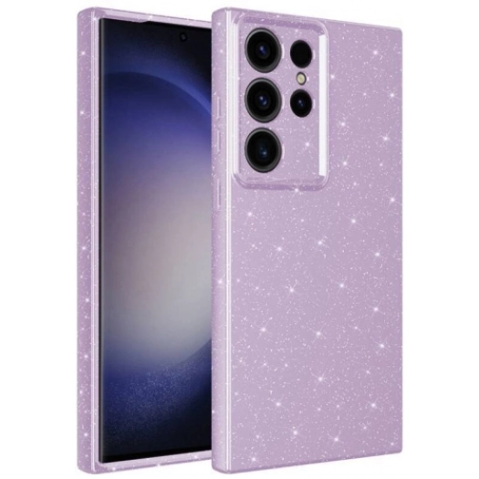 Samsung Galaxy S23 Ultra Kılıf Kamera Korumalı Simli Lüks Zore Koton Kapak - Lila