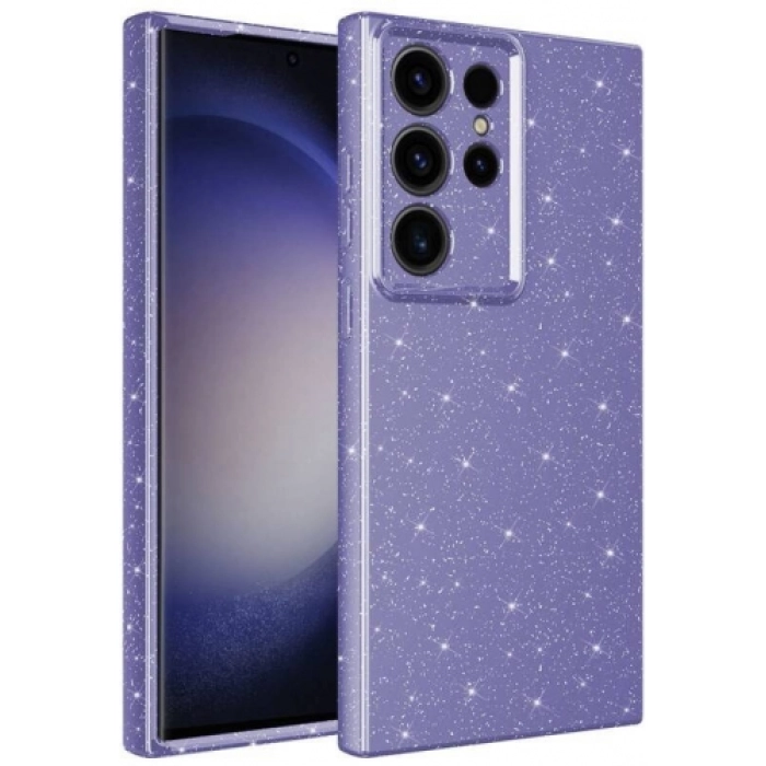 Samsung Galaxy S23 Ultra Kılıf Kamera Korumalı Simli Lüks Zore Koton Kapak - Mor