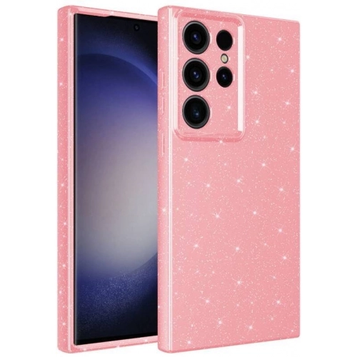 Samsung Galaxy S23 Ultra Kılıf Kamera Korumalı Simli Lüks Zore Koton Kapak - Pembe