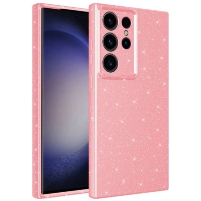 Samsung Galaxy S23 Ultra Kılıf Kamera Korumalı Simli Lüks Zore Koton Kapak - Pembe