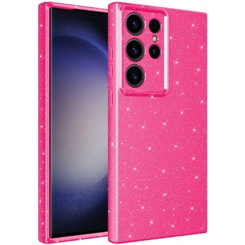 Samsung Galaxy S23 Ultra Kılıf Kamera Korumalı Simli Lüks Zore Koton Kapak - Pembe