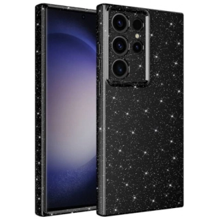 Samsung Galaxy S23 Ultra Kılıf Kamera Korumalı Simli Lüks Zore Koton Kapak - Siyah