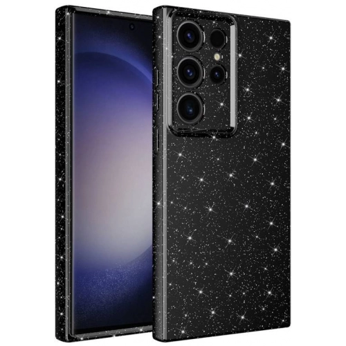 Samsung Galaxy S23 Ultra Kılıf Kamera Korumalı Simli Lüks Zore Koton Kapak - Siyah