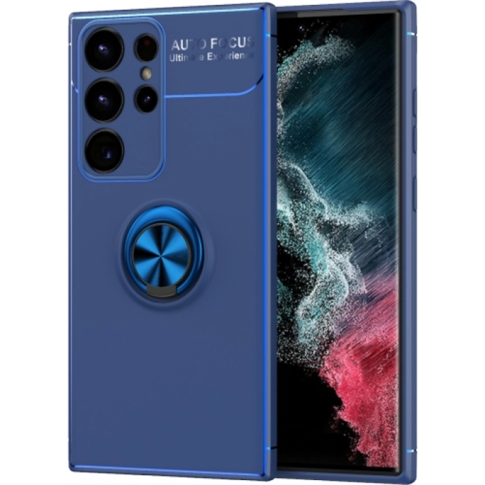 Samsung Galaxy S23 Ultra Kılıf Renkli Silikon Yüzüklü Standlı Auto Focus Ravel Kapak - Mavi