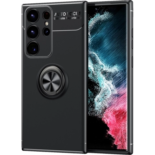 Samsung Galaxy S23 Ultra Kılıf Renkli Silikon Yüzüklü Standlı Auto Focus Ravel Kapak - Siyah