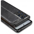 Samsung Galaxy S23 Ultra Kılıf Deri Görünümlü Lüks Parmak İzi Bırakmaz Niss Silikon Kapak - Siyah