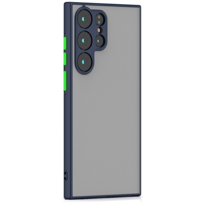 Samsung Galaxy S23 Ultra Kılıf Kamera Korumalı Arkası Şeffaf Mat Silikon Kapak - Lacivert