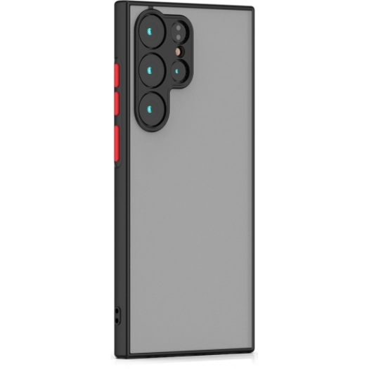 Samsung Galaxy S23 Ultra Kılıf Kamera Korumalı Arkası Şeffaf Mat Silikon Kapak - Siyah