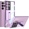 Samsung Galaxy S23 Ultra Kılıf Kamera Korumalı Şeffaf Tasarımlı Lego Standlı Kapak - Mor