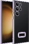 Samsung Galaxy S23 Ultra Kılıf Kamera Lens Korumalı Şeffaf Renkli Logo Gösteren Parlak Kapak - Lila