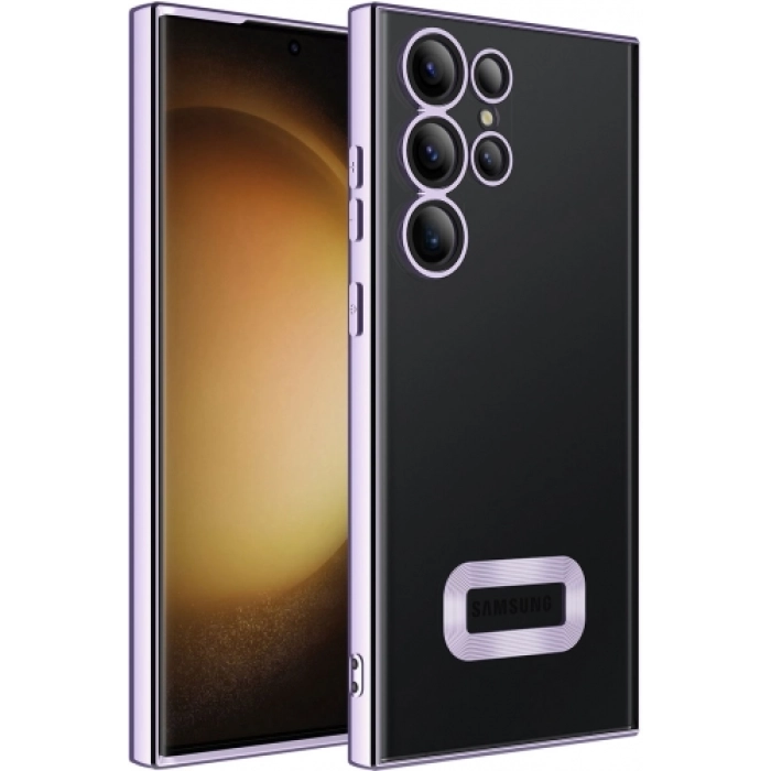 Samsung Galaxy S23 Ultra Kılıf Kamera Lens Korumalı Şeffaf Renkli Logo Gösteren Parlak Kapak - Lila