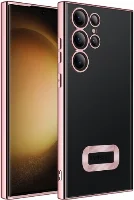 Samsung Galaxy S23 Ultra Kılıf Kamera Korumalı Silikon Logo Açık Omega Kapak - Rose Gold