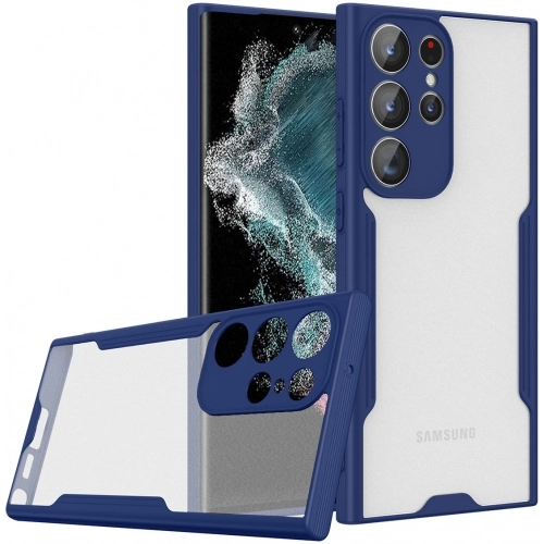 Samsung Galaxy S23 Ultra Kılıf Renkli Silikon Kamera Lens Korumalı Şeffaf Parfe Kapak - Lacivert