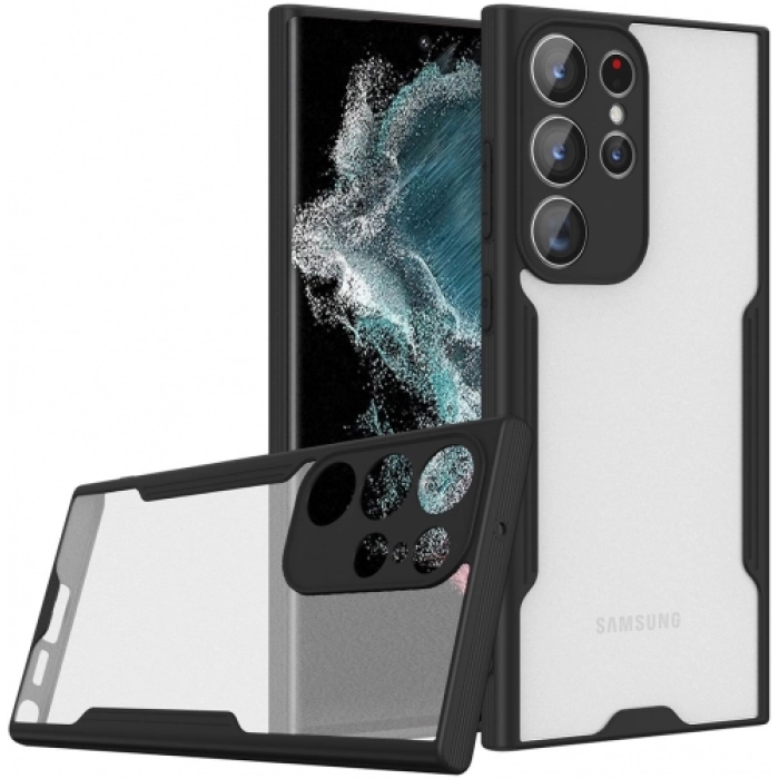 Samsung Galaxy S23 Ultra Kılıf Renkli Silikon Kamera Lens Korumalı Şeffaf Parfe Kapak - Siyah