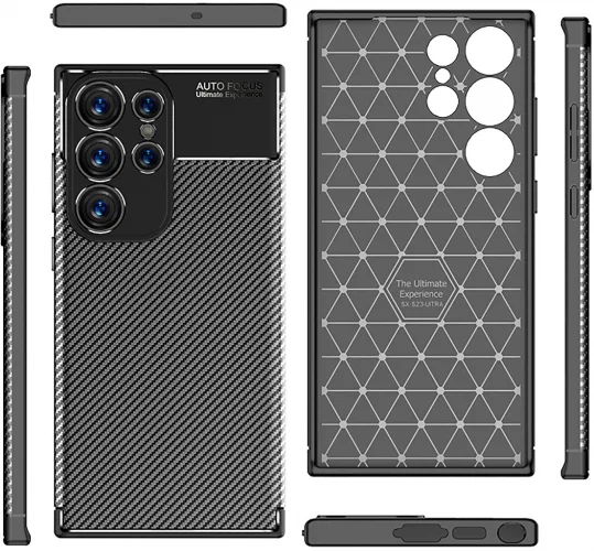 Samsung Galaxy S23 Ultra Kılıf Karbon Serisi Mat Fiber Silikon Negro Kapak - Lacivert