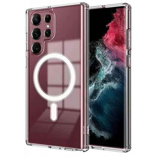 Samsung Galaxy S23 Ultra Kılıf Magsafe Şarj Özellikli Şeffaf Sert PC Embos Kapak - Şeffaf