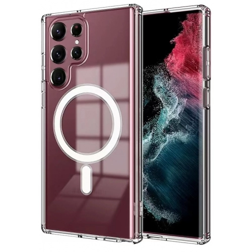 Samsung Galaxy S23 Ultra Kılıf Magsafe Şarj Özellikli Şeffaf Sert PC Embos Kapak - Şeffaf