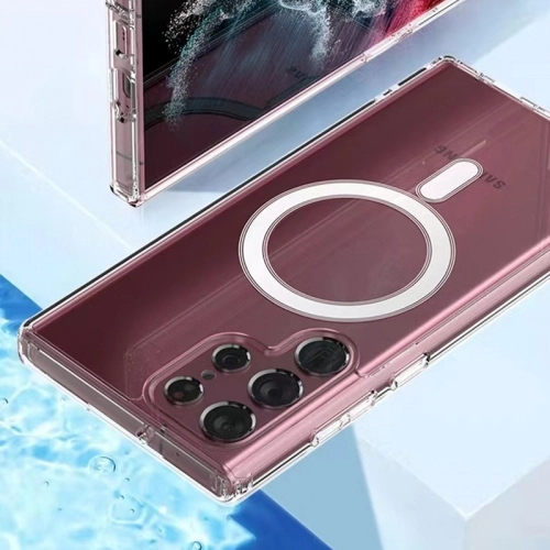 Samsung Galaxy S23 Ultra Kılıf Magsafe Şarj Özellikli Şeffaf Sert PC Embos Kapak - Şeffaf