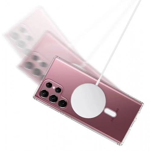 Samsung Galaxy S23 Ultra Kılıf Magsafe Şarj Özellikli Şeffaf Sert PC Embos Kapak - Şeffaf