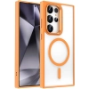 Samsung Galaxy S23 Ultra Kılıf Magsafe Wireless Şarj Özellikli Standlı Magsafe Klon Lensli Kapak - Turuncu