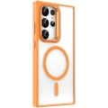 Samsung Galaxy S23 Ultra Kılıf Magsafe Wireless Şarj Özellikli Standlı Magsafe Klon Lensli Kapak - Turuncu