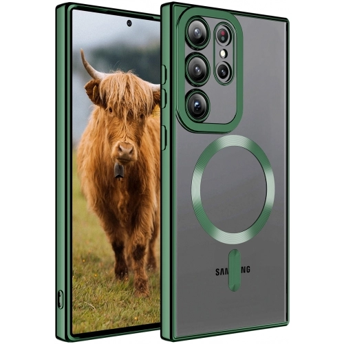 Samsung Galaxy S23 Ultra Kılıf Magsafe Wireless Şarj Özellikli Zore Setro Silikon - Koyu Yeşil