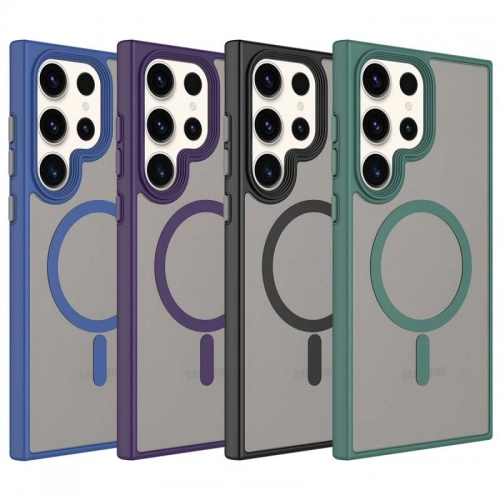 Samsung Galaxy S23 Ultra Kılıf Mat Arka Yüzey Wireless Şarj Özellikli Flet Magsafe Kapak - Yeşil