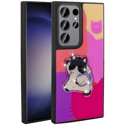 Samsung Galaxy S23 Ultra Kılıf Parlayan Kabartmalı İkonik Figürlü Amas Silikon Kapak - Mor