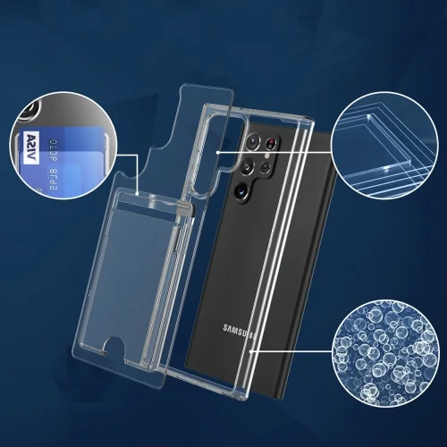 Samsung Galaxy S23 Ultra Kılıf Şeffaf Clear Kartlık Bölmeli Silikon Kapak