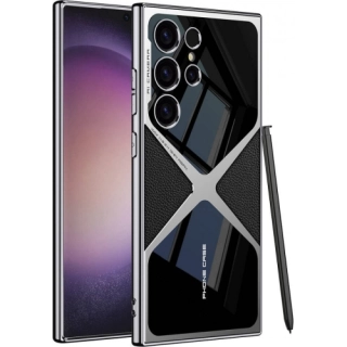 Samsung Galaxy S23 Ultra Kılıf Ultra İnce Kamera Korumalı PC + Deri Arka Yüzey X-Pro Kapak  - Siyah