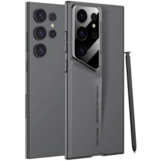 Samsung Galaxy S23 Ultra Kılıf Ultra İnce Kameralı Korumalı Sert Rubber Procase Kapak - Gri