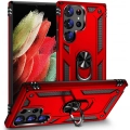 Samsung Galaxy S23 Ultra Kılıf Silikon Zırhlı Standlı Yüzüklü Mıknatıslı Tank Kapak - Kırmızı