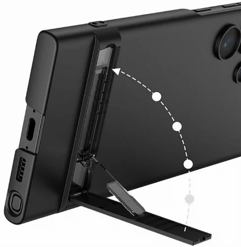 Samsung Galaxy S23 Ultra Kılıf Zore Kamera Korumalı Dikey Standlı Ays Kapak - Siyah