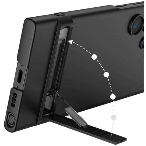 Samsung Galaxy S23 Ultra Kılıf Zore Kamera Korumalı Dikey Standlı Ays Kapak - Siyah