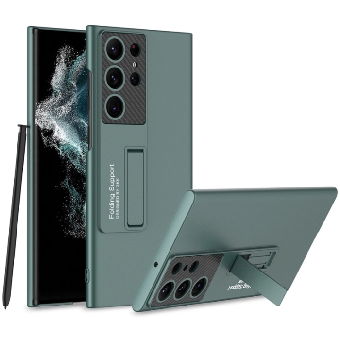 Samsung Galaxy S23 Ultra Kılıf Zore Standlı Mat Ays Kapak - Koyu Yeşil