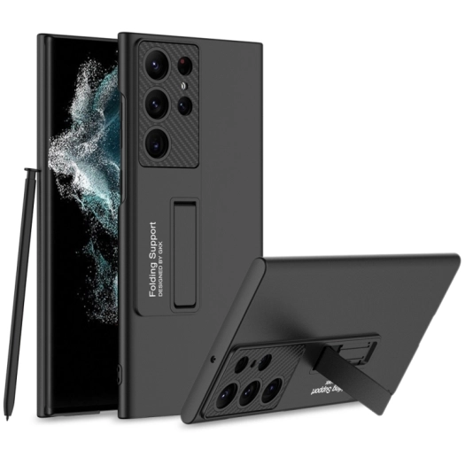 Samsung Galaxy S23 Ultra Kılıf Zore Standlı Mat Ays Kapak - Siyah