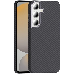 Samsung Galaxy S24 FE ile Uyumlu Kılıf MagSafe Şarj Özellikli Karbon Fiber Görünümlü Gros Kapak - Siyah