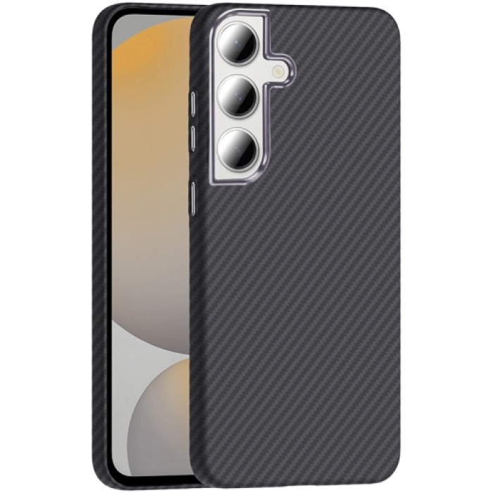 Samsung Galaxy S24 FE ile Uyumlu Kılıf MagSafe Şarj Özellikli Karbon Fiber Görünümlü Gros Kapak - Siyah