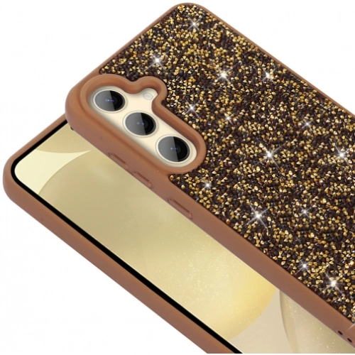 Samsung Galaxy S24 FE ile Uyumlu Kılıf Parlak Taşlı Tasarım Zore Pırlanta Kapak - Gold