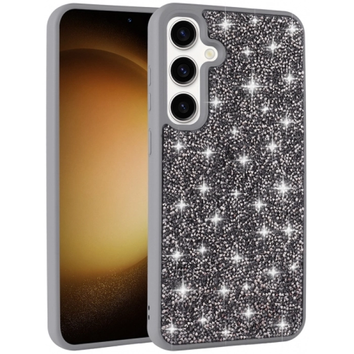 Samsung Galaxy S24 FE ile Uyumlu Kılıf Parlak Taşlı Tasarım Zore Pırlanta Kapak - Gri
