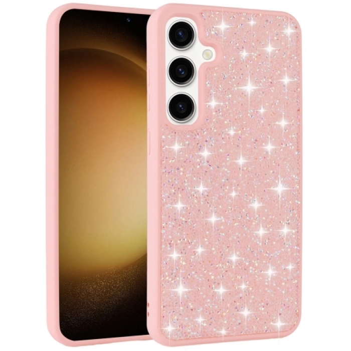 Samsung Galaxy S24 FE ile Uyumlu Kılıf Parlak Taşlı Tasarım Zore Pırlanta Kapak - Pembe