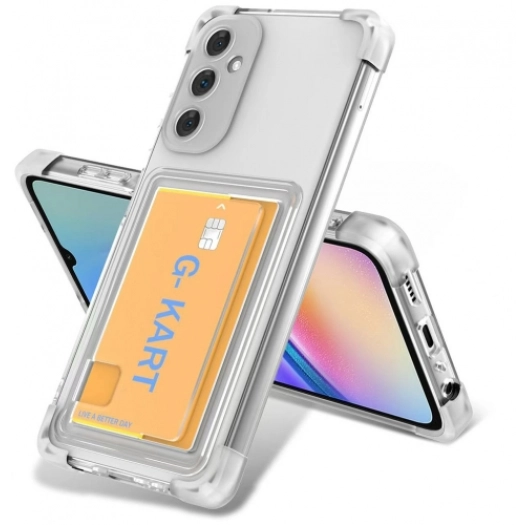 Samsung Galaxy S24 FE Kılıf Airbag Tasarımlı Şeffaf Kartlıklı G-Kart Kapak - Şeffaf