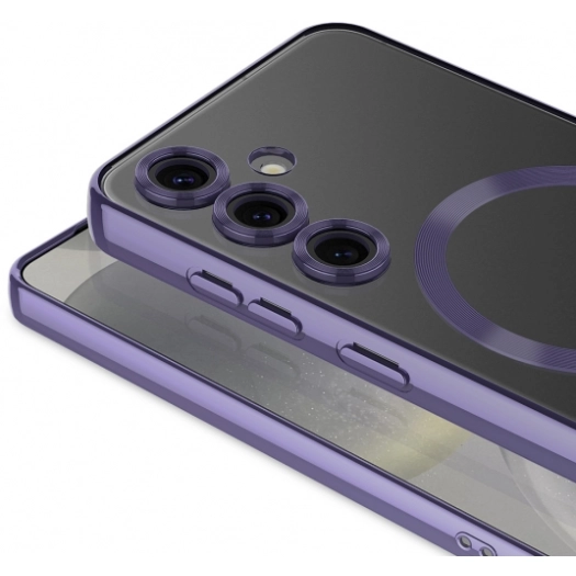Samsung Galaxy S24 FE Kılıf Kamera Korumalı Şeffaf Magsafe Wireless Şarj Özellikli Demre Kapak - Lila