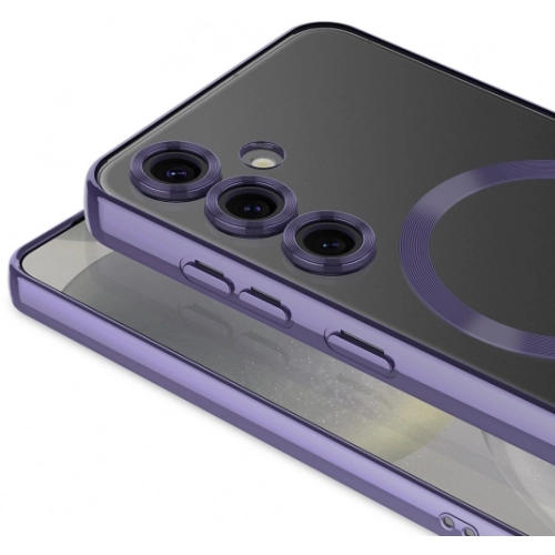 Samsung Galaxy S24 FE Kılıf Kamera Korumalı Şeffaf Magsafe Wireless Şarj Özellikli Demre Kapak - Lila