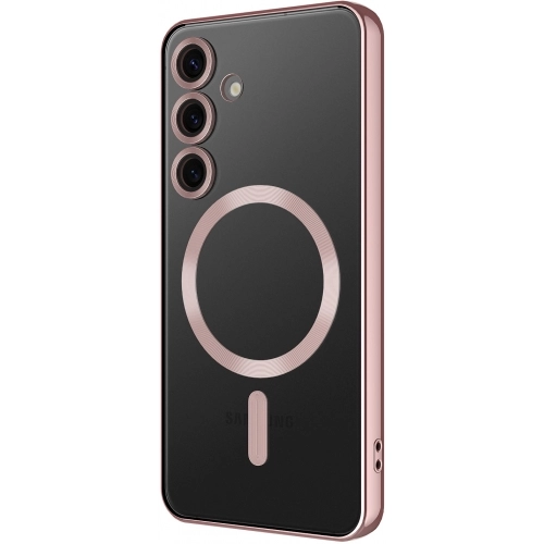 Samsung Galaxy S24 FE Kılıf Kamera Korumalı Şeffaf Magsafe Wireless Şarj Özellikli Demre Kapak - Rose Gold