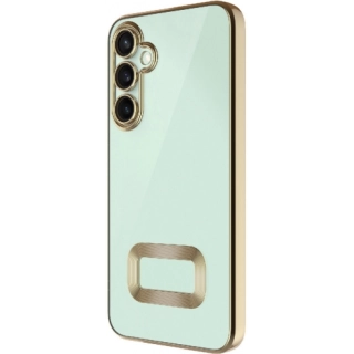 Samsung Galaxy S24 FE Kılıf Kamera Lens Korumalı Şeffaf Renkli Logo Gösteren Parlak Kapak - Gold