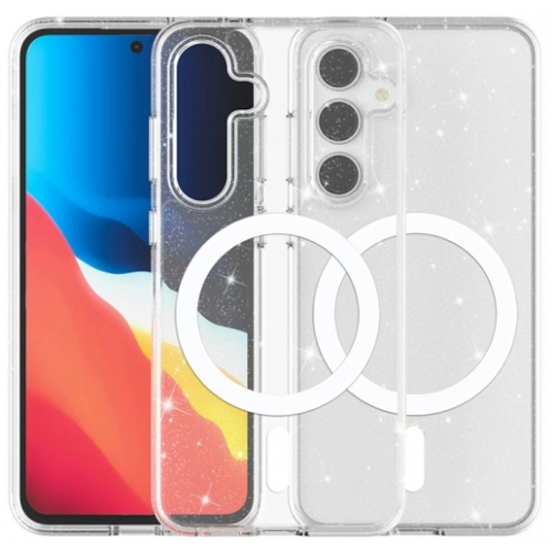 Samsung Galaxy S24 FE Kılıf Magsafe Şarj Özellikli Parlayan Simli Saydam Renkli Allstar Kapak - Şeffaf